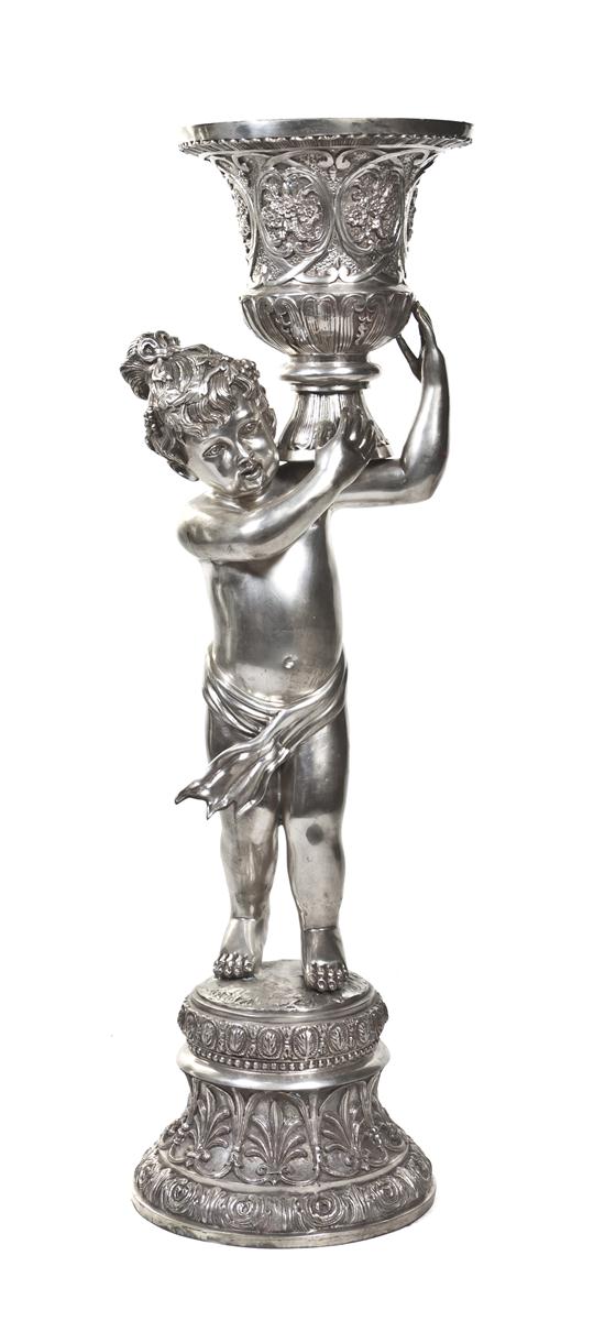 A Silvered Metal Figural Jardiniere