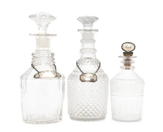 Two Cut Glass Decanters with English 155ffd