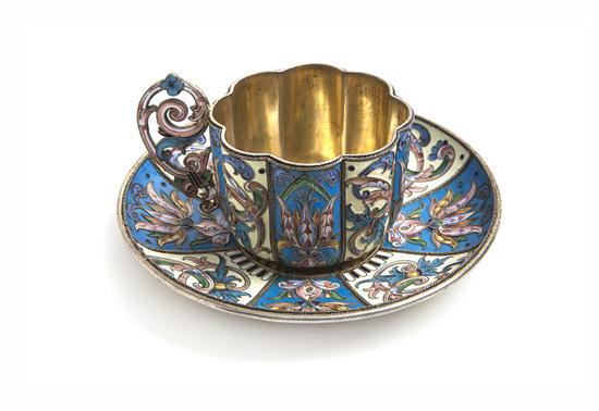 A Russian Silver and Enameled Teacup