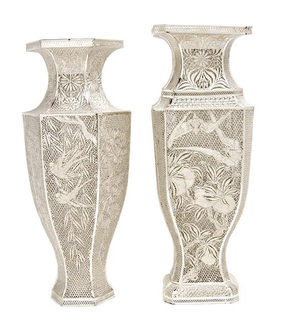 Two Chinese Silver Wirework Vases 156045