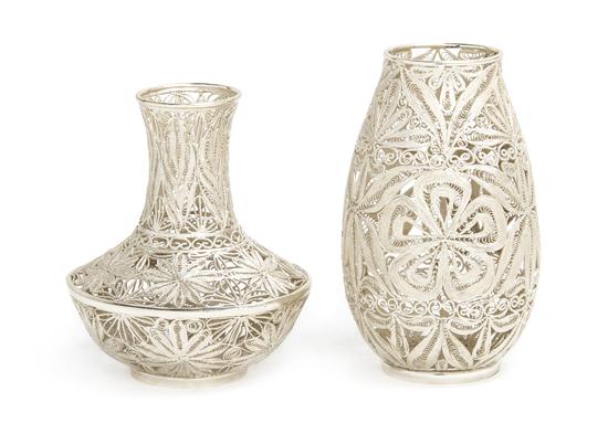 Two Silver Vases one of squat baluster