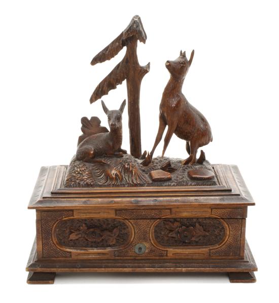 A Black Forest Carved Wood Music Box