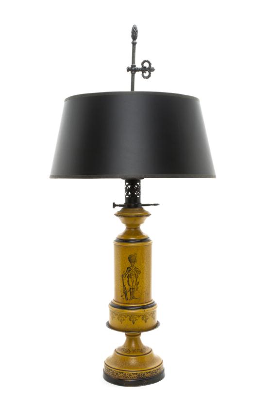 A Yellow Tole Table Lamp of columnar
