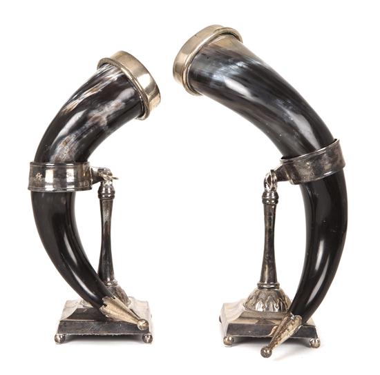 A Pair of Silverplate Mounted Horn 15617d