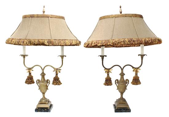 A Pair of Brass Two-Light Candelabra