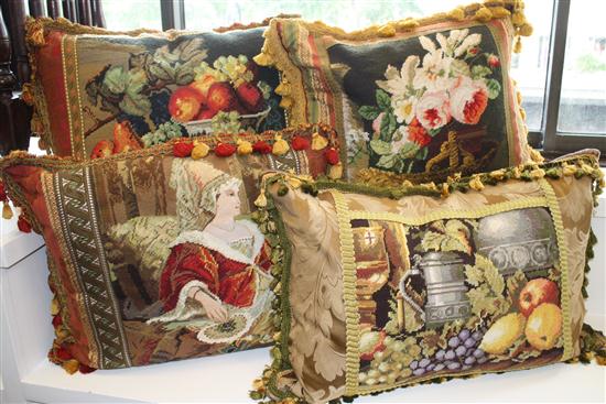 Four Needlepoint and Silk Pillows 1561a4