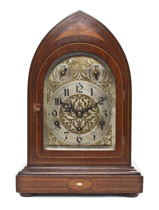 A German Mahogany Parquetry Mantel Clock