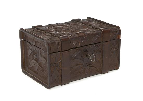 A Carved Walnut Tea Caddy of rectangular 156208