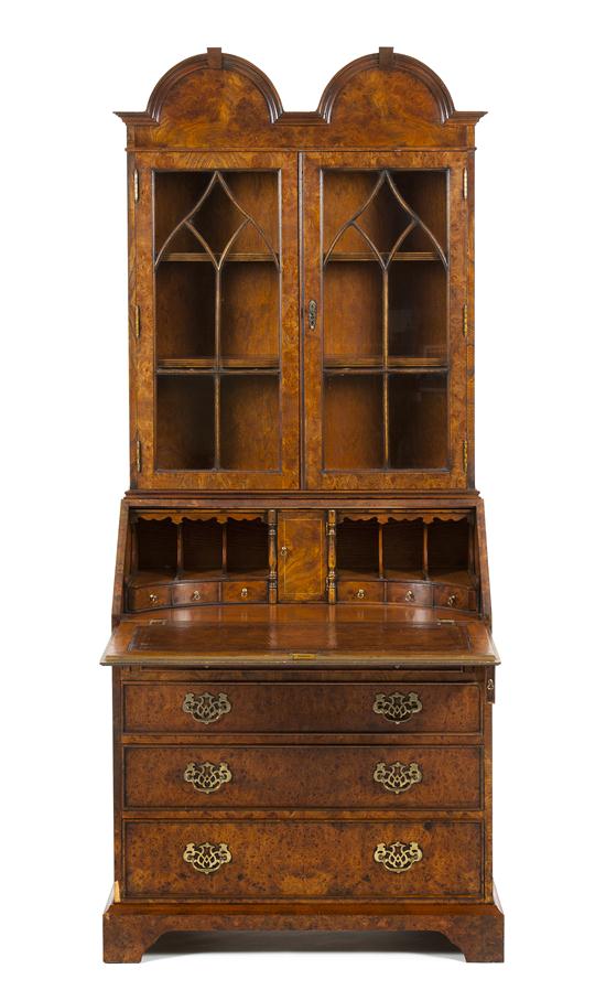 A Georgian Style Burl Walnut Secretaire