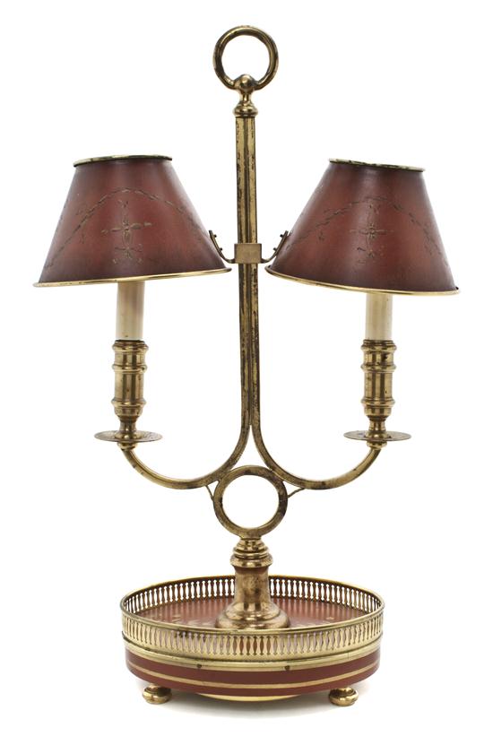 A Brass Two-Light Bouillotte Lamp having