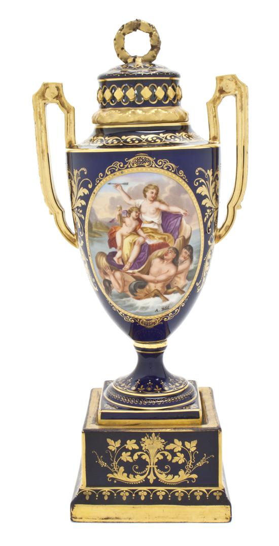 A Royal Vienna Porcelain Cobalt Urn