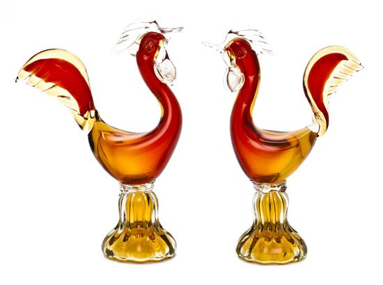 A Pair of Murano Blown Glass Roosters 156254