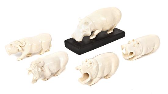 Three African Carved Ivory Hippopotami 156269