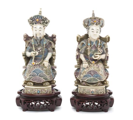 A Pair of Chinese Figures of an Emperor