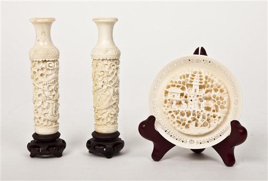 A Pair of Diminutive Carved Ivory Vases