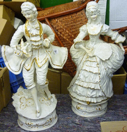 Pair large white and Gold Pottery 156364