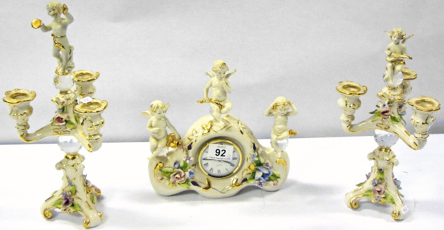A Porcelain Cupid & Floral Clock