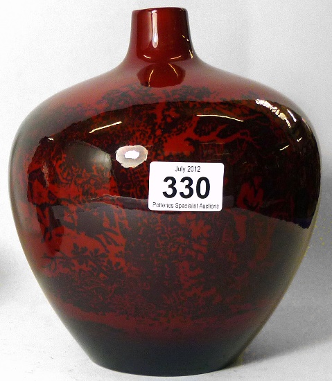 Royal Doulton Flambe Woodcut Vase decorated