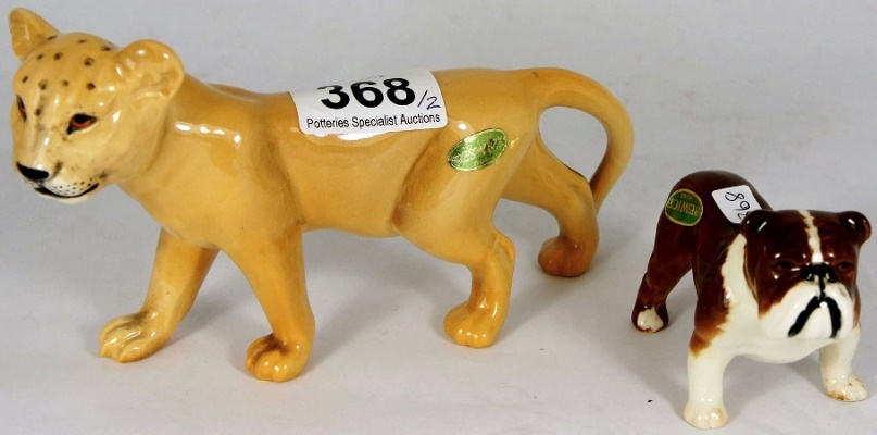 Beswick Lion Cub 2098 and small Bulldog