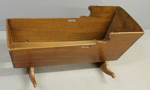 Pine cradle c.1800 stained walnut.
