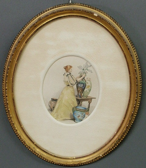 Victorian oval watercolor of a 1567e4