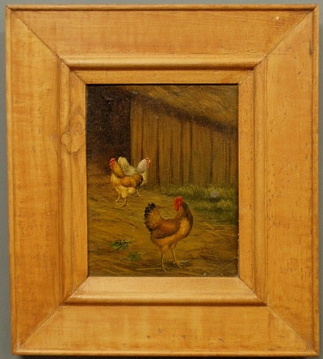 Oil on canvas painting of a barnyard