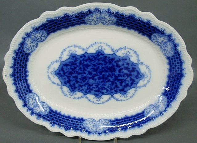 Oval Flow Blue platter 19th c  1567f3