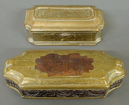 English engraved brass snuffbox