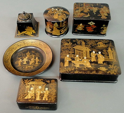 Four Asian lacquerware boxes tallest