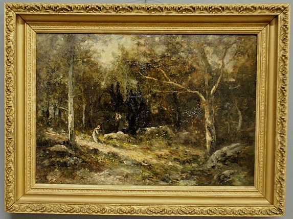 Oil on panel Barbizon School landscape 156856