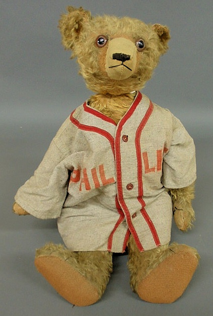 Early mohair teddy bear. 24"h.