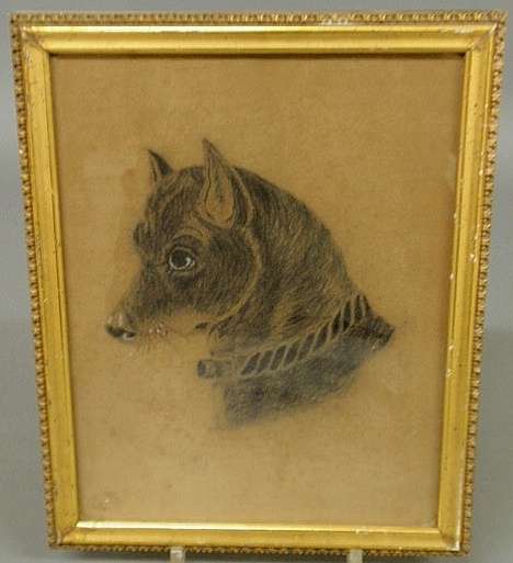 Charcoal portrait of a dog 19th c. unsigned.