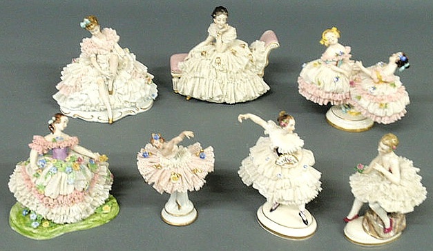 Group of seven German porcelain dancing