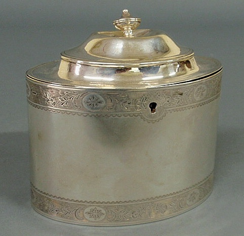 Georgian silver oval tea caddy 15687f