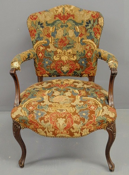 French Louis XVI style walnut open armchair