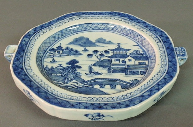 Blue and white Canton hot water plate