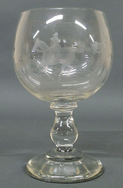 Large etched glass goblet with 1568ef