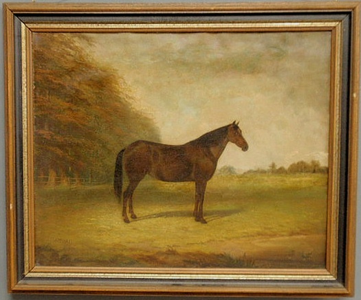 Oil on canvas painting of a horse standing
