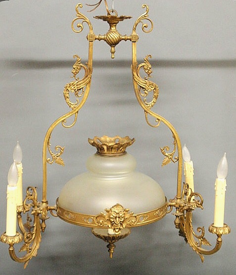 Ornate Victorian brass chandelier with