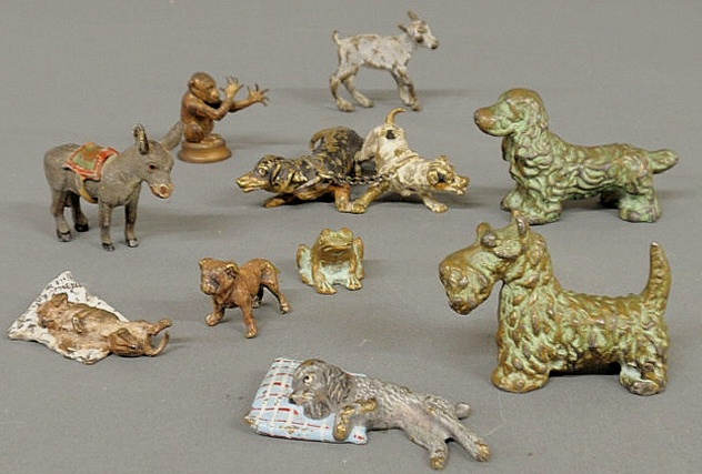 Ten bronze animals some Vienna dog 1.75h.x3l.