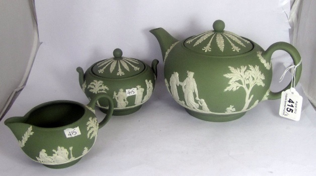 Wedgwood Green Jasperware Tea Pot Covered