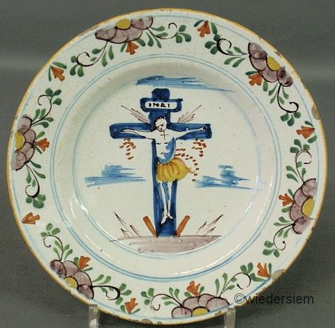 Delft plate 18th c. depicting the Crucifixion