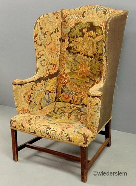 Georgian mahogany wing chair with