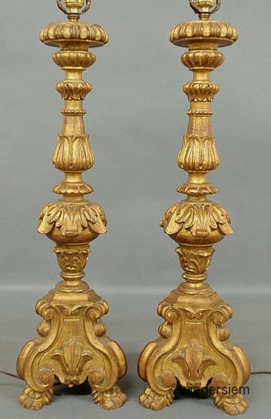 Pair of Italian style carved pricket 159617