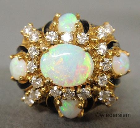 Ladies 14k gold ring set with opals 15962a