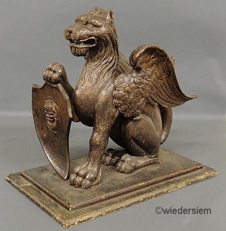 Finely carved architectural winged griffin