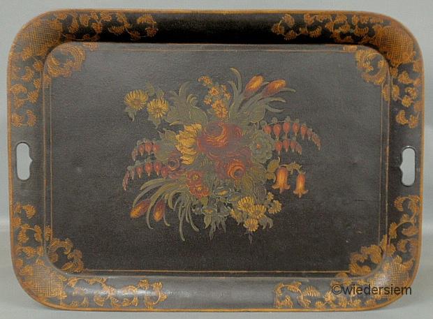 Tole decorated rectangular tray