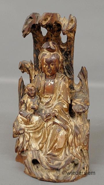 Asian Guan Jin seated carved figure