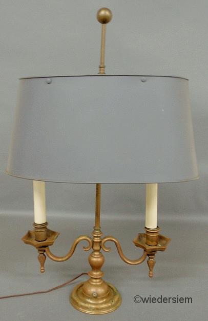 Brass double arm table lamp with 15968d