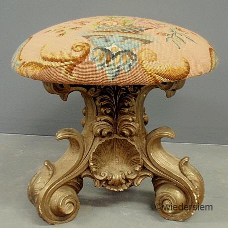 Needlepoint stool with an acanthus